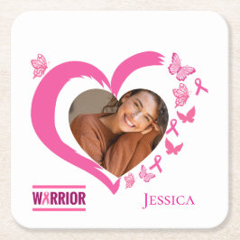 Modern Breast Cancer Warrior Photo Namn Underlägg Papper Kvadrat