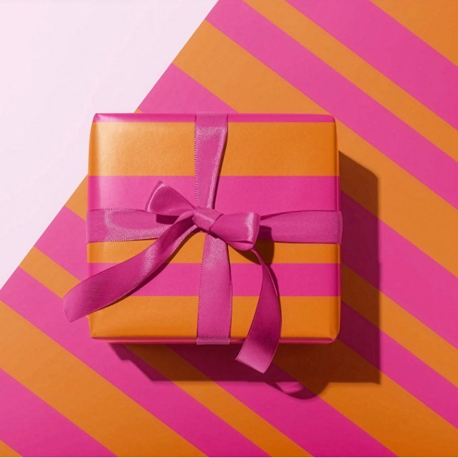 Modern bred cabana-randig i het rosa och orange presentpapper (Skapare uppladdad)
