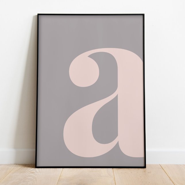 Modern Brev A-Poster Poster (Modern Grey and Blush Letter A Poster iin a black frame.)