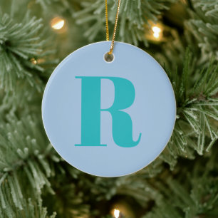 Modern Brev Monogram - första Trendiget blått Julgransprydnad Keramik