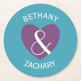 Modern Bride and Groom Lila Heart Z06 Underlägg Papper Rund