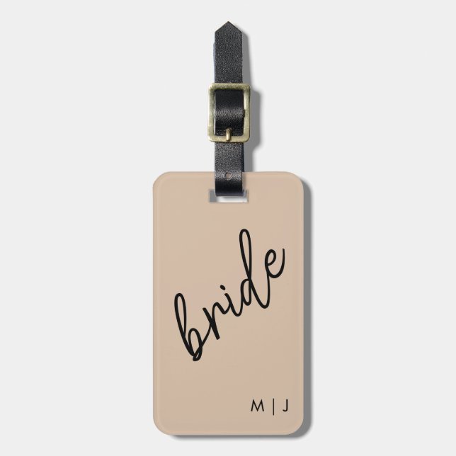 Modern Bride | Beige + Black Script Bagagebricka (Vertikal Framsida)