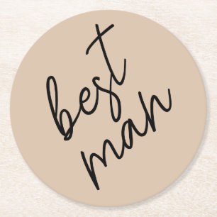 Modern Bride   Beige + Black Script Underlägg Papper Rund