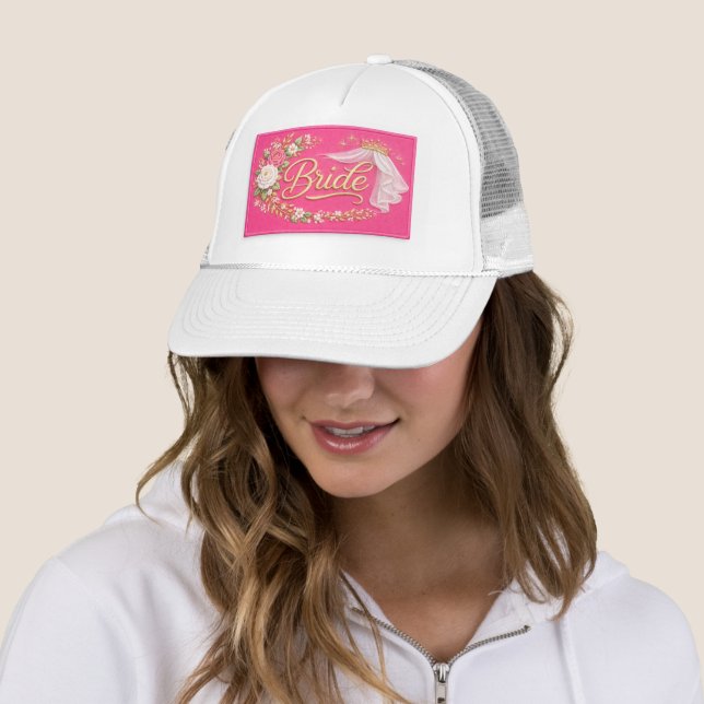 Modern Bride Embroidered Hat Patch - Hot Pink Keps (In Situ)