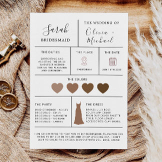 Modern Bridesmaid Frieri Info Card, Inbjudningar