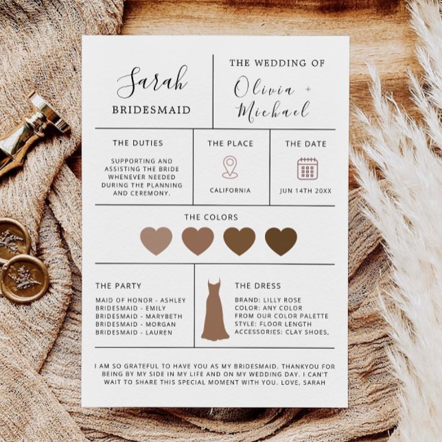 Modern Bridesmaid Frieri Info Card, Inbjudningar (Modern Bridesmaid Proposal Info Card, Invitation)