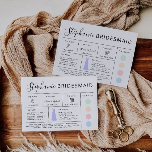 Modern Bridesmaid Info Card, Frieri kort (Modern Bridesmaid Info Card, Proposal Cards)