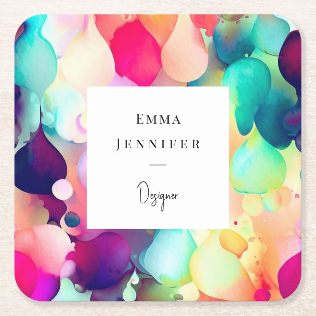 Modern Bright Abstrakt Rosa Pawarded Mönster Underlägg Papper Kvadrat (Framsidan)