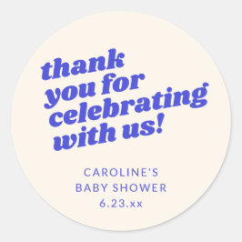 Modern Bright Blue Retro Baby Shower Thank You Runt Klistermärke