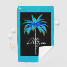 Modern Bright Blue Tropical Handflatan Träd Skript