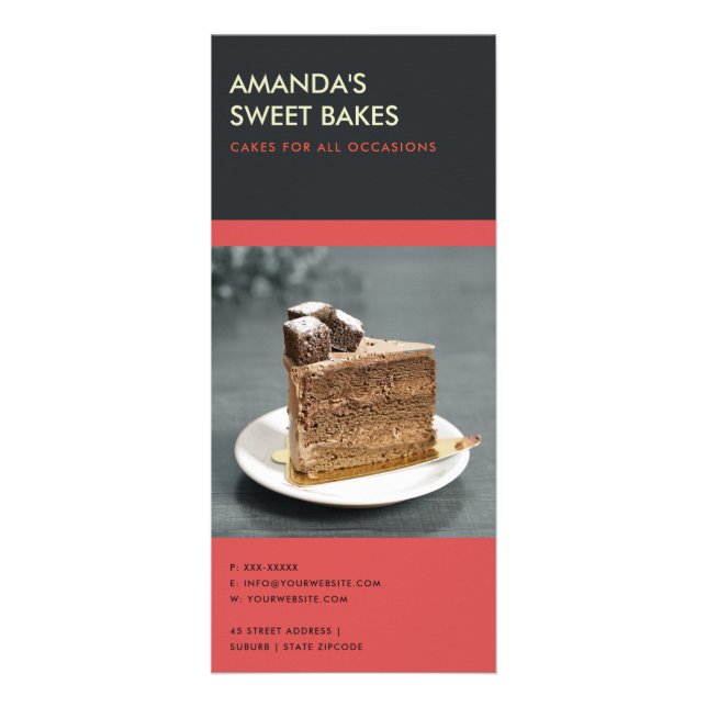 MODERN BRIGHT BOLD RED BLACK BAKERY PRIS SERVICE REKLAMKORT (Baksidan)