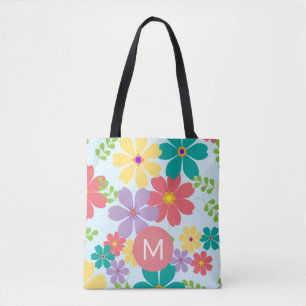 Modern Bright Cheerful Flower Mönster Monogrammed Tygkasse