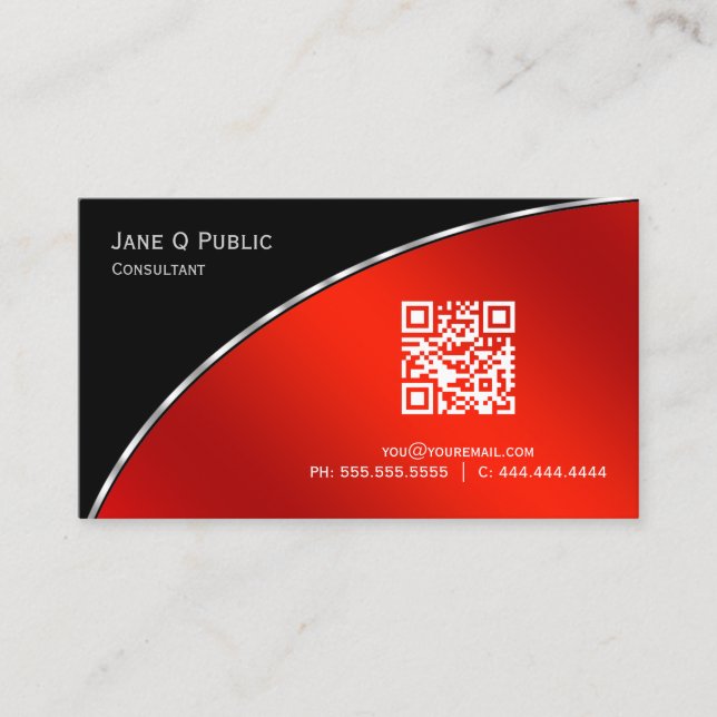 Modern Bright Crimson QR Elegant Professionell Visitkort (Framsida)