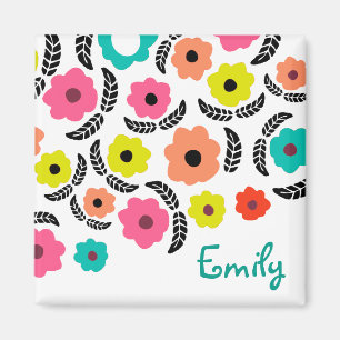 Modern Bright Flowers and Black Löv Personlig Magnet