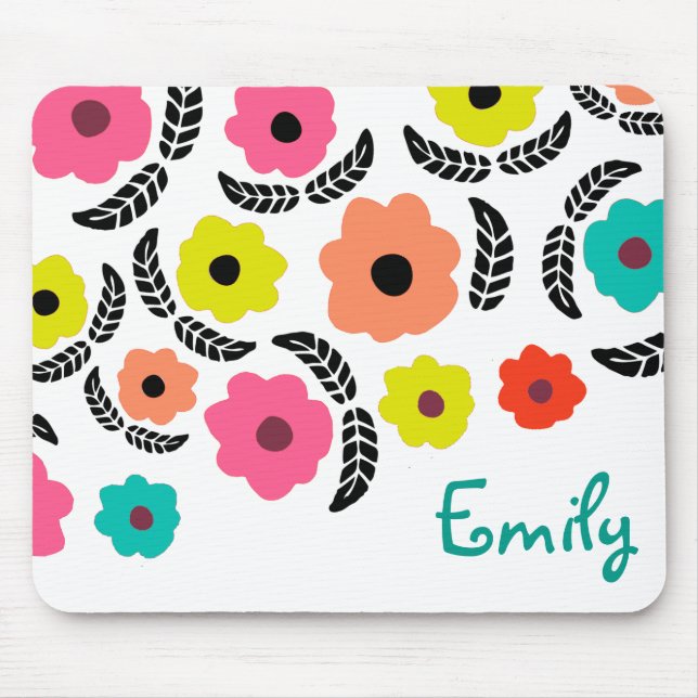 Modern Bright Flowers and Black Löv Personlig Musmatta (Framsidan)
