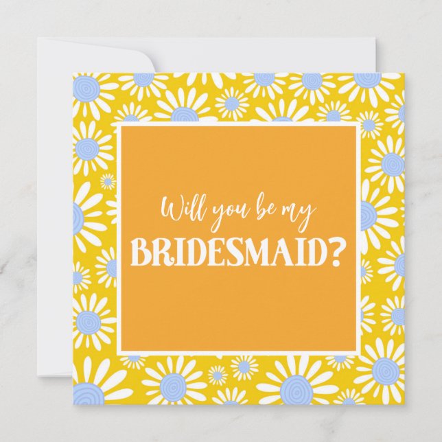 Modern Bright Gult Daisy Bridesmaid Frieri Inbjudningar (Framsida)