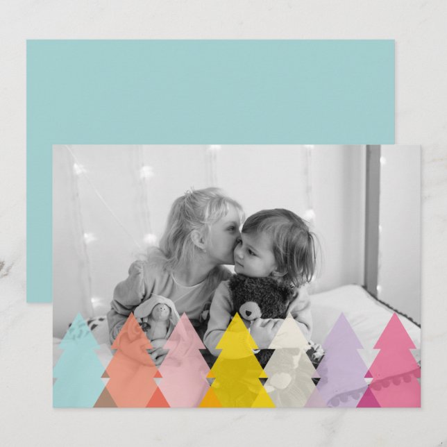 Modern Bright Julgranar Photo Julkort (Fram/baksida)