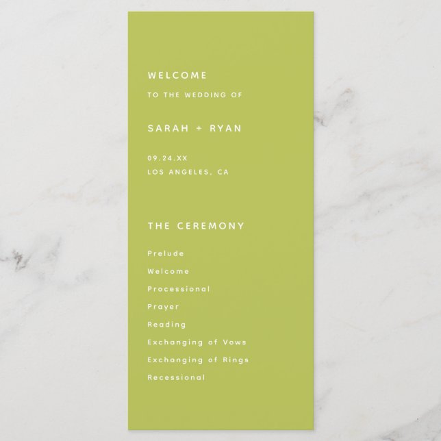 Modern Bright Lime Green Wedding Ceremony Program (Framsida)