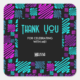 Modern Bright Neon Geometric Mönster Tack Fyrkantigt Klistermärke