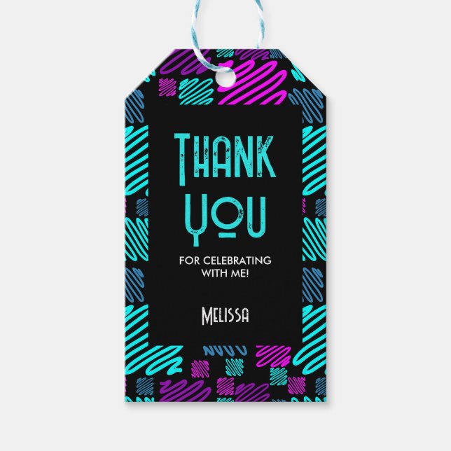 Modern Bright Neon Geometric Mönster Tack Presentetikett (Framsidan)