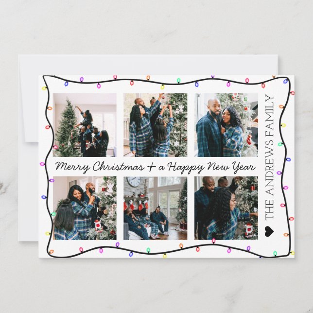 Modern Bright Neon Glow Ljus Photo jul Julkort (Framsida)