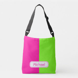 Modern Bright Neon Rosa Grönt Monogram Axelväska