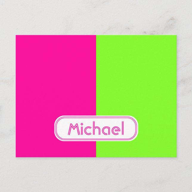 Modern Bright Neon Rosa Grönt Monogram Vykort (Framsida)