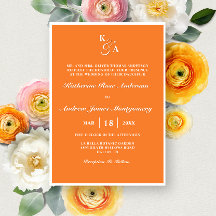 Modern Bright Orange Monogram Minimalist Bröllop