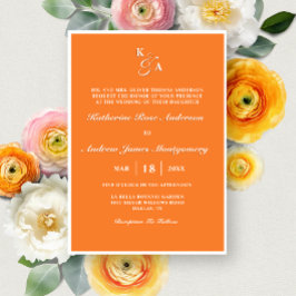 Modern Bright Orange Monogram Minimalist Bröllop Inbjudningar