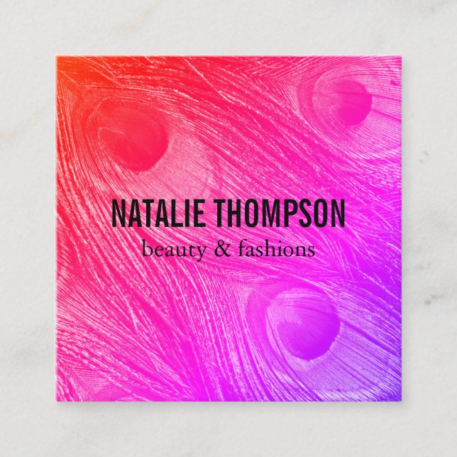 Modern Bright Peacock Feathers Fyrkantigt Visitkort (Framsida)