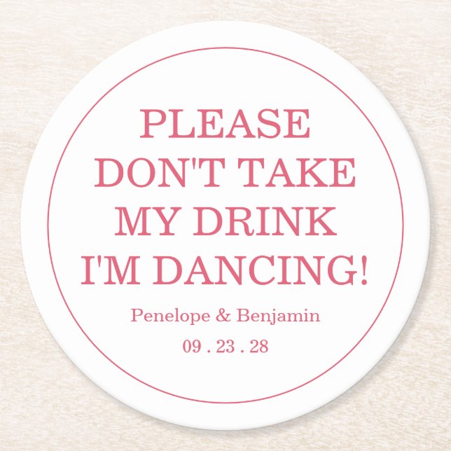 Modern Bright Pink Drink Cover Wedding Underlägg Papper Rund (Framsidan)