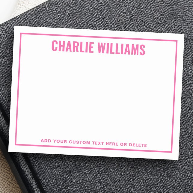 Modern bright pink name border post-it block (Modern bright pink name border post-it notes)