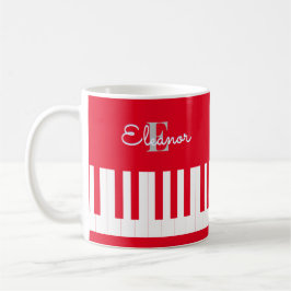 Modern Bright Red Piano Nycklar Monogrammed Kaffemugg