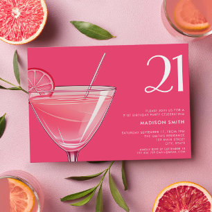 Modern Bright Rosa Cocktail 21:a födelsedagen Inbjudningar