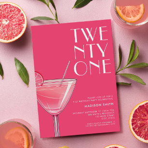 Modern Bright Rosa Cocktail 21:a födelsedagen Inbjudningar