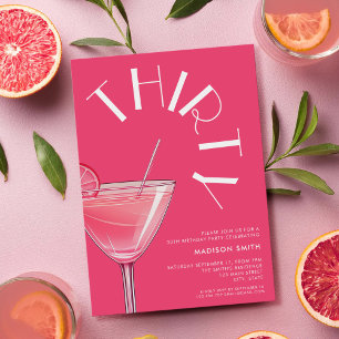 Modern Bright Rosa Cocktail 30års födelsedag Inbjudningar