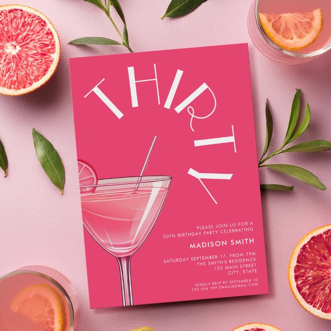 Modern Bright Rosa Cocktail 30års födelsedag Inbjudningar (Skapare uppladdad)