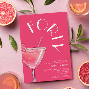 Modern Bright Rosa Cocktail 40:e födelsedagen Inbjudningar