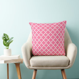 Modern Bright Rosa Moroccan Quatrefoil Mönster Kudde