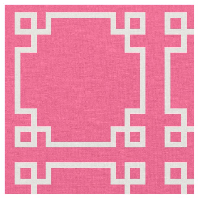 Modern Bright-Rosa och Vita grekiska Nyckel Mönste Tyg (Närbild)