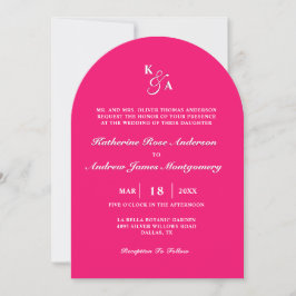 Modern Bright Shock rosa Monogram Arch Bold Bröllo Inbjudningar