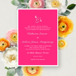 Modern Bright Shock rosa Monogram Formell Bröllop Inbjudningar