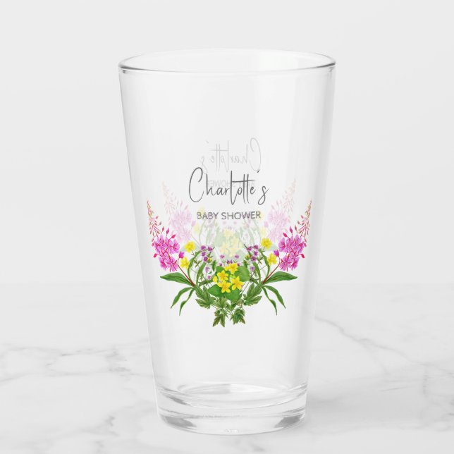 Modern Bright Wildblommes Gult Rosa Baby Shower Glaskopp (Baksida)