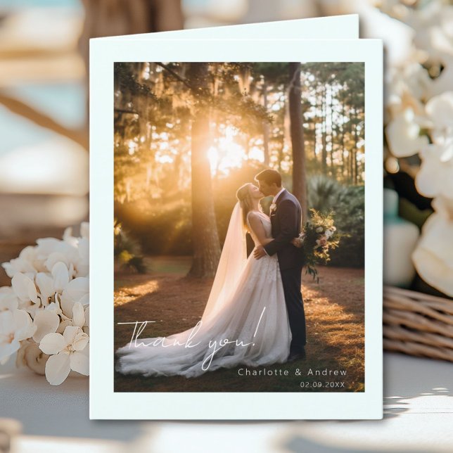Modern bröllop 2-fototackkort tack kort (Modern wedding 2 Photo Thank you Card)