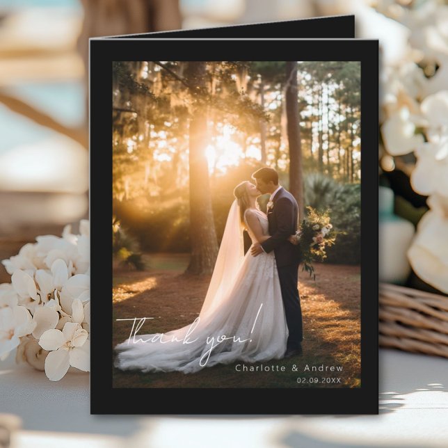 Modern bröllop 2-fototackkort tack kort (Modern wedding 2 Photo Thank you Card)