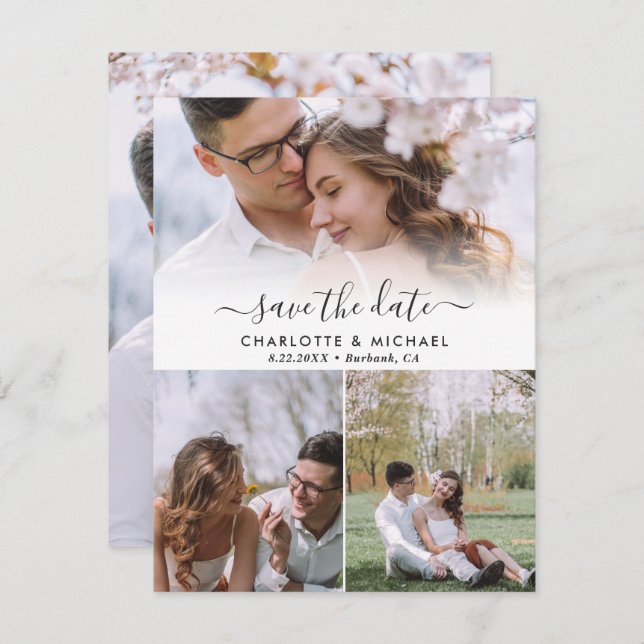 Modern Bröllop 4-foto sparar datumkort Meddelande (Fram/baksida)