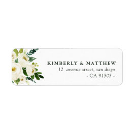Modern bröllop-adressetikett för elfenbensvit blom returadress etikett