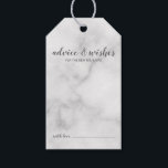 Modern Bröllop Advice & Önskemål White Marble Presentetikett<br><div class="desc">Modern Bröllop Advice och Önskemål White Marble Märkre Card med titel i grått modernt skriptteckensnitt med detaljer i grått modern sans serif-teckensnitt på vit marmorbakgrund.</div>
