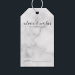 Modern Bröllop Advice & Önskemål White Marble Presentetikett<br><div class="desc">Modern Bröllop Advice och Önskemål White Marble Märkre Card med titel i grått modernt skriptteckensnitt med detaljer i grått modern sans serif-teckensnitt på vit marmorbakgrund.</div>
