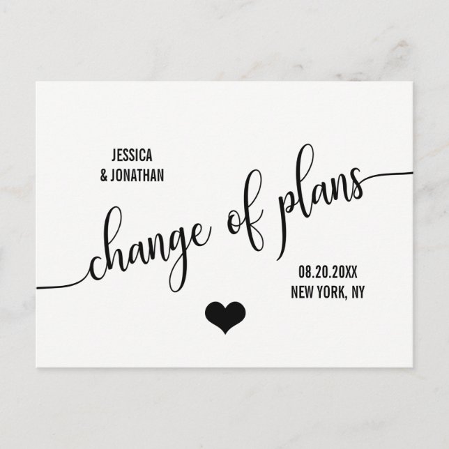 Modern Bröllop ÄNDRA DATUM PLANER SKJUTS UPP Meddelande Vykort (Framsida)